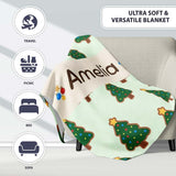 Cute Cartoon Christmas Trees with Colorful Lights Minimal Seamless  Personalised Custom Name Super Soft Fleece Blanket Bed Sofa Throw