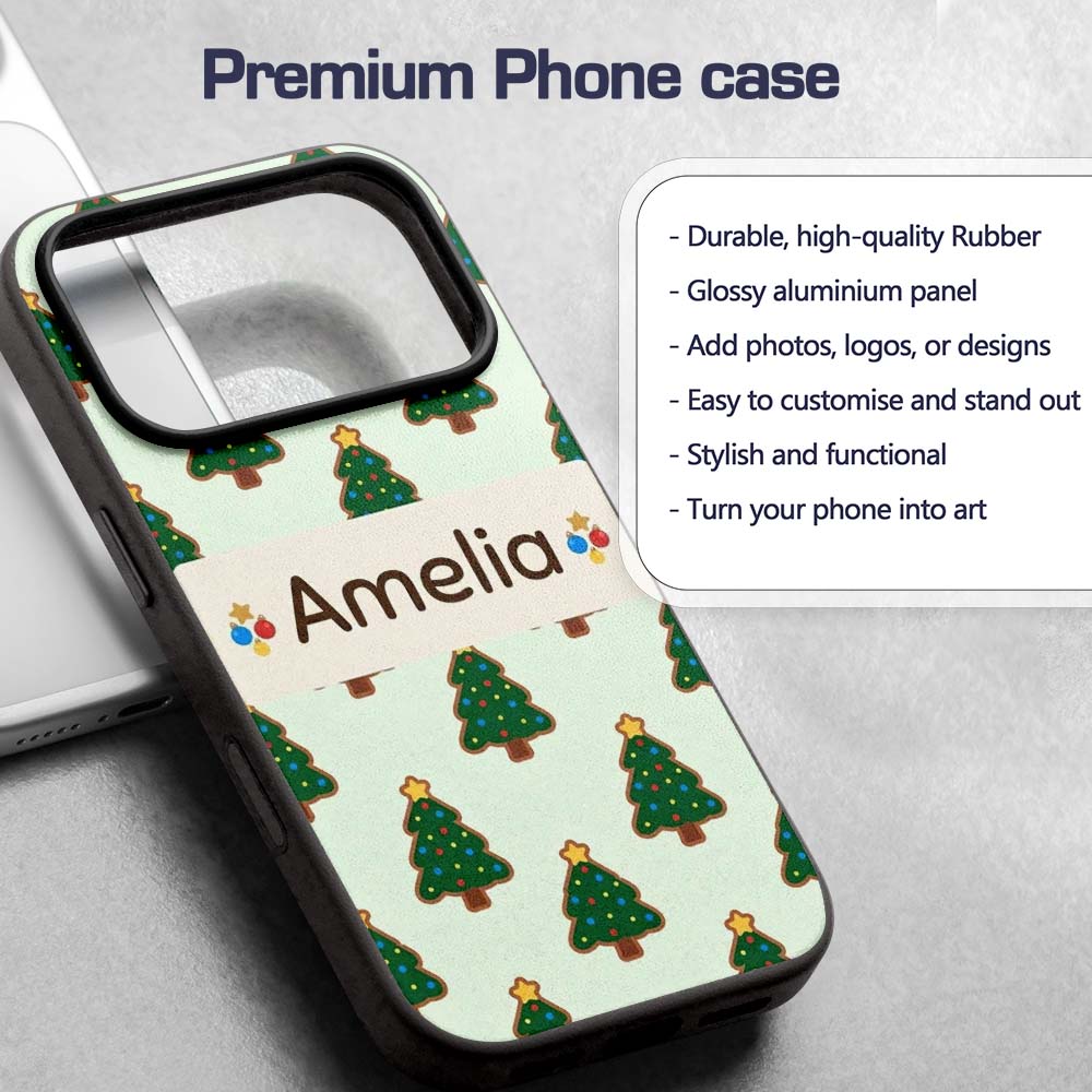 Cute Cartoon Christmas Trees with Colorful Lights Custom Name Protective Phone Case Mobile Cover Durable Everyday Smartphone Shock Resistant