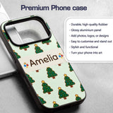 Cute Cartoon Christmas Trees with Colorful Lights Custom Name Protective Phone Case Mobile Cover Durable Everyday Smartphone Shock Resistant