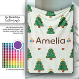 Cute Cartoon Christmas Trees with Colorful Lights Minimal Seamless  Personalised Custom Name Super Soft Fleece Blanket Bed Sofa Throw
