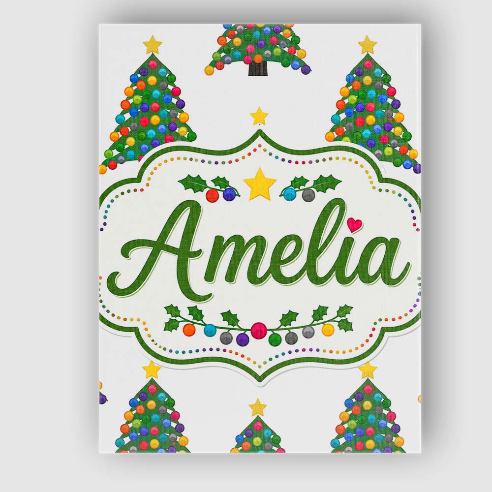 Personalised Name Bright Christmas Trees Custom  Unique Gift Idea Elegant Feature Canvas Wall Art Print Decor Picture Ready to Hang