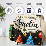 Christmas Trees with Ornaments Stars and Baubles on Black Seamless  Personalised Custom Name Super Soft Fleece Blanket Bed Sofa Throw