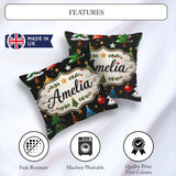 Custom Name Christmas Trees Ornaments Stars and Baubles on Black Square Filled Cushion Throw Pillow Sofa Bed Home Decor Zip Washable UK Made