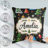 Custom Name Christmas Trees Ornaments Stars and Baubles on Black Square Filled Cushion Throw Pillow Sofa Bed Home Decor Zip Washable UK Made