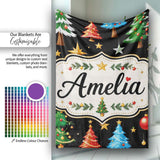 Christmas Trees with Ornaments Stars and Baubles on Black Seamless  Personalised Custom Name Super Soft Fleece Blanket Bed Sofa Throw