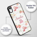 Strawberry Cherry Daisy White Green Outline Cute Custom Name Protective Phone Case Mobile Cover Durable Everyday Smartphone Shock Resistant