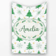 Minimal Green Christmas Trees with Snowflakes and Stars Seamless  Personalised Custom Name Super Soft Fleece Blanket Bed Sofa Throw