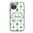 Minimal Green Christmas Trees with Snowflakes and Custom Name Protective Phone Case Mobile Cover Durable Everyday Smartphone Shock Resistant