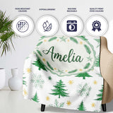 Minimal Green Christmas Trees with Snowflakes and Stars Seamless  Personalised Custom Name Super Soft Fleece Blanket Bed Sofa Throw