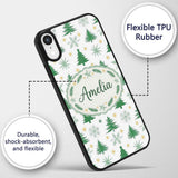 Minimal Green Christmas Trees with Snowflakes and Custom Name Protective Phone Case Mobile Cover Durable Everyday Smartphone Shock Resistant