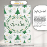 Minimal Green Christmas Trees with Snowflakes and Stars Seamless  Personalised Custom Name Super Soft Fleece Blanket Bed Sofa Throw