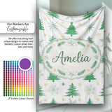 Minimal Green Christmas Trees with Snowflakes and Stars Seamless  Personalised Custom Name Super Soft Fleece Blanket Bed Sofa Throw