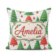 Custom Name Christmas Trees in Red and Green with Snow Seamless Square Filled Cushion Throw Pillow Sofa Bed Home Decor Zip Washable UK Made