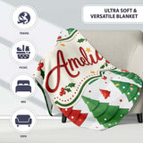 Cute Christmas Trees in Red and Green with Falling Snow Seamless  Personalised Custom Name Super Soft Fleece Blanket Bed Sofa Throw