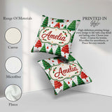 Custom Name Christmas Trees in Red and Green with Snow Seamless Square Filled Cushion Throw Pillow Sofa Bed Home Decor Zip Washable UK Made