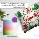 Custom Name Christmas Trees in Red and Green with Snow Seamless Square Filled Cushion Throw Pillow Sofa Bed Home Decor Zip Washable UK Made