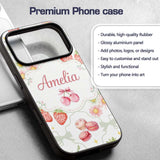 Strawberry Cherry Daisy White Green Outline Cute Custom Name Protective Phone Case Mobile Cover Durable Everyday Smartphone Shock Resistant