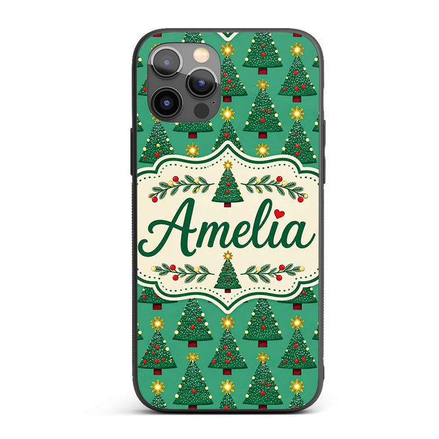 Festive Christmas Trees with Golden Star Toppers Custom Name Protective Phone Case Mobile Cover Durable Everyday Smartphone Shock Resistant