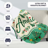 Festive Christmas Trees with Golden Star Toppers and Snow Dots  Personalised Custom Name Super Soft Fleece Blanket Bed Sofa Throw