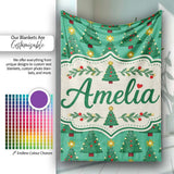 Festive Christmas Trees with Golden Star Toppers and Snow Dots  Personalised Custom Name Super Soft Fleece Blanket Bed Sofa Throw