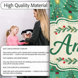 Festive Christmas Trees with Golden Star Toppers and Snow Dots  Personalised Custom Name Super Soft Fleece Blanket Bed Sofa Throw