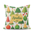 Custom Name Whimsical Christmas Trees with Baubles Ornaments and Square Filled Cushion Throw Pillow Sofa Bed Home Decor Zip Washable UK Made