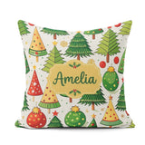 Custom Name Whimsical Christmas Trees with Baubles Ornaments and Square Filled Cushion Throw Pillow Sofa Bed Home Decor Zip Washable UK Made