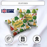 Custom Name Whimsical Christmas Trees with Baubles Ornaments and Square Filled Cushion Throw Pillow Sofa Bed Home Decor Zip Washable UK Made