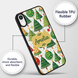 Whimsical Christmas Trees with Baubles Ornaments Custom Name Protective Phone Case Mobile Cover Durable Everyday Smartphone Shock Resistant