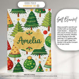 Whimsical Christmas Trees with Baubles Ornaments and Snowflakes  Personalised Custom Name Super Soft Fleece Blanket Bed Sofa Throw