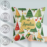 Custom Name Whimsical Christmas Trees with Baubles Ornaments and Square Filled Cushion Throw Pillow Sofa Bed Home Decor Zip Washable UK Made