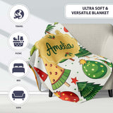 Whimsical Christmas Trees with Baubles Ornaments and Snowflakes  Personalised Custom Name Super Soft Fleece Blanket Bed Sofa Throw