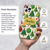 Whimsical Christmas Trees with Baubles Ornaments Custom Name Protective Phone Case Mobile Cover Durable Everyday Smartphone Shock Resistant