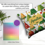 Custom Name Whimsical Christmas Trees with Baubles Ornaments and Square Filled Cushion Throw Pillow Sofa Bed Home Decor Zip Washable UK Made