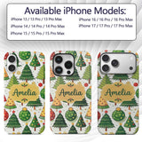 Whimsical Christmas Trees with Baubles Ornaments Custom Name Protective Phone Case Mobile Cover Durable Everyday Smartphone Shock Resistant