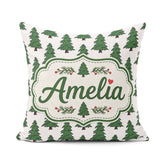 Custom Name Minimal Hand Drawn Christmas Trees on White Seamless Square Filled Cushion Throw Pillow Sofa Bed Home Decor Zip Washable UK Made