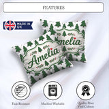 Custom Name Minimal Hand Drawn Christmas Trees on White Seamless Square Filled Cushion Throw Pillow Sofa Bed Home Decor Zip Washable UK Made