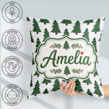 Custom Name Minimal Hand Drawn Christmas Trees on White Seamless Square Filled Cushion Throw Pillow Sofa Bed Home Decor Zip Washable UK Made