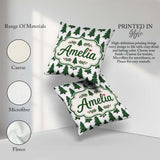 Custom Name Minimal Hand Drawn Christmas Trees on White Seamless Square Filled Cushion Throw Pillow Sofa Bed Home Decor Zip Washable UK Made