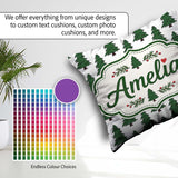 Custom Name Minimal Hand Drawn Christmas Trees on White Seamless Square Filled Cushion Throw Pillow Sofa Bed Home Decor Zip Washable UK Made