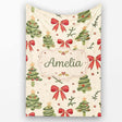 Watercolor Christmas Trees with Red Bows and Winter Elements Lovely  Personalised Custom Name Super Soft Fleece Blanket Bed Sofa Throw