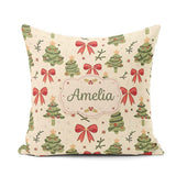 Custom Name Watercolor Christmas Trees with Red Bows and Winter Square Filled Cushion Throw Pillow Sofa Bed Home Decor Zip Washable UK Made