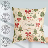 Custom Name Watercolor Christmas Trees with Red Bows and Winter Square Filled Cushion Throw Pillow Sofa Bed Home Decor Zip Washable UK Made