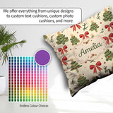 Custom Name Watercolor Christmas Trees with Red Bows and Winter Square Filled Cushion Throw Pillow Sofa Bed Home Decor Zip Washable UK Made