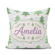 Custom Name Pastel Christmas Trees with Snowflakes Soft Seamless Square Filled Cushion Throw Pillow Sofa Bed Home Decor Zip Washable UK Made