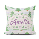 Custom Name Pastel Christmas Trees with Snowflakes Soft Seamless Square Filled Cushion Throw Pillow Sofa Bed Home Decor Zip Washable UK Made