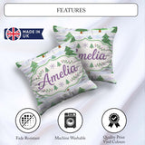 Custom Name Pastel Christmas Trees with Snowflakes Soft Seamless Square Filled Cushion Throw Pillow Sofa Bed Home Decor Zip Washable UK Made
