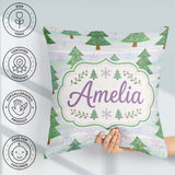 Custom Name Pastel Christmas Trees with Snowflakes Soft Seamless Square Filled Cushion Throw Pillow Sofa Bed Home Decor Zip Washable UK Made