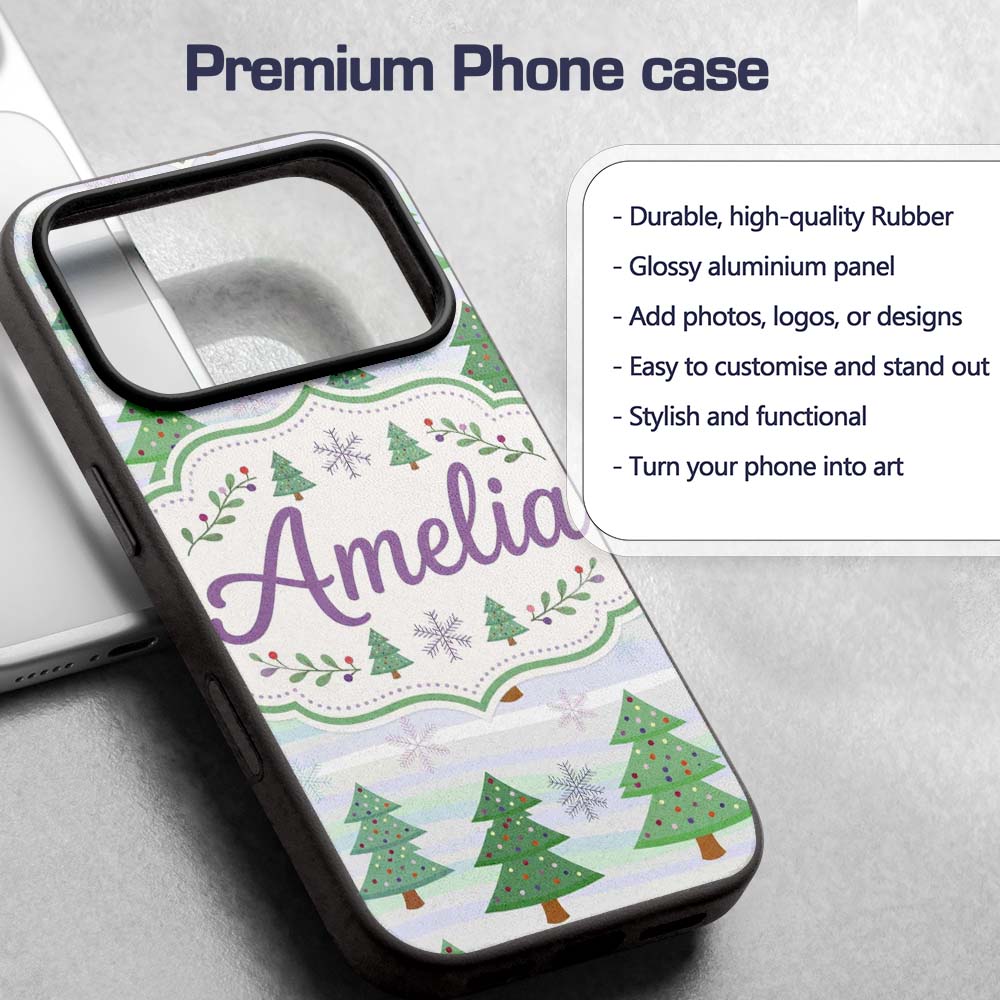 Pastel Christmas Trees with Snowflakes and Soft Custom Name Protective Phone Case Mobile Cover Durable Everyday Smartphone Shock Resistant
