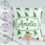 Custom Name Simple Green Christmas Trees Yellow Minimal Seamless Square Filled Cushion Throw Pillow Sofa Bed Home Decor Zip Washable UK Made